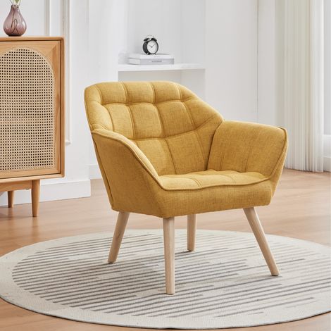 Wahson Fauteuil en Velours, Fauteuil Salon Moderne Fauteuil Scandinave avec Pied Doré Fauteul Rembourré pour Chambre, Jaune