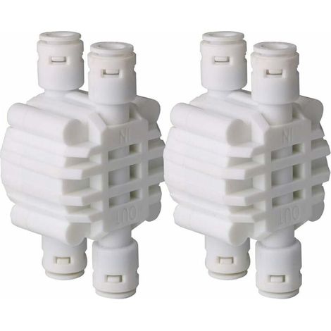 2 Pcs 1/4 inch 4 Voies Auto Shut Off Valve, Pousser Les raccords pour Le Système De Filtre À Eau Osmose Inverse Ro (1/4)
