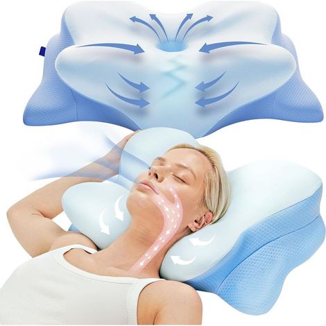 Oreiller Mémoire de Forme Cervical – Oreiller Papillon Rafraîchissant,Ergonomie,mousse à mémoire de forme,pour Dormeurs Côté, Dos et Ventre (1/4)