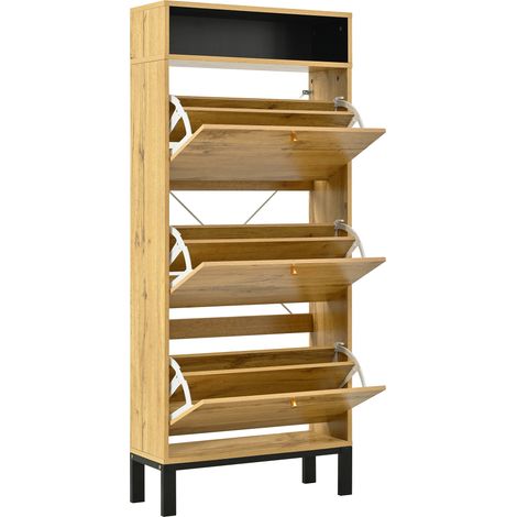 ELVMI Schuhschrank mit 3 Klappen und offenen Fächern für Flur aus MDF 63 × 24 × 147 cm Natur (1/5)