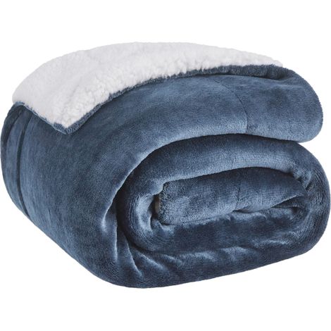 Plaid Polaire Sherpa Couverture - Bleu Ardoise, 150x200 cm Plaid Canape Grande Taille, Douce et Chaude Double Face avec Fourrure d'agneau et Tissu Polaire pour Canapé et Lit, Épais (1/5)
