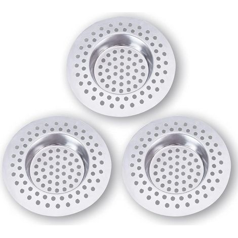 Filtre Evier Cuisine INOX (Lot de 3) - Attrape Cheveux Douche 7,5 x 7,5 cm, Filtre Cheveux Douche 90 Trous, Grille Evier Cuisine,Accessoire Cuisine,Salle de Bain, Cuisine