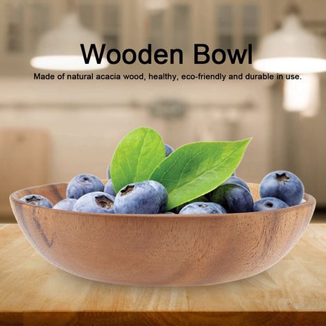 Bol en bois d'acacia fait main pour salade, soupe et riz - Ustensiles de cuisine (204,5cm) (1/5)