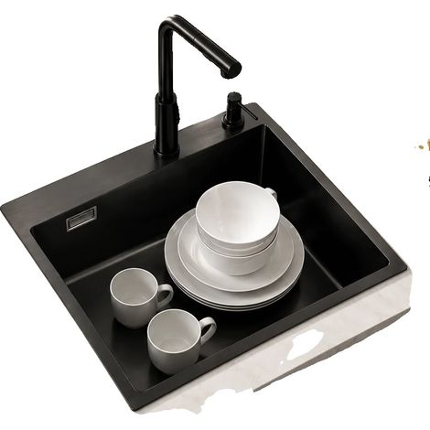 Fregadero de cocina, dimensiones 45 x 40 cm, material acero inoxidable, monocubo, forma cuadrada, para instalación sobre encimera. (1/5)