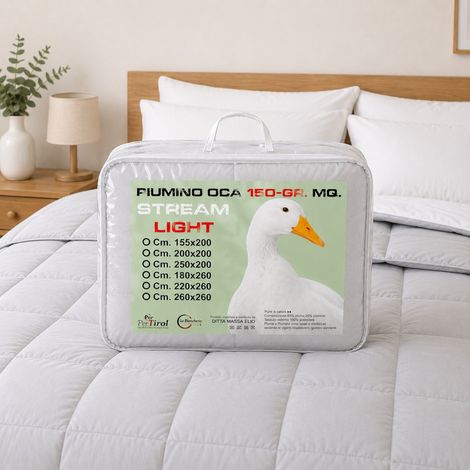 Piumino Oca Estivo Bicolore Stream Light 150 GSM, 80% Piuma, Leggero Double Face Cm. 155X200 (1/5)