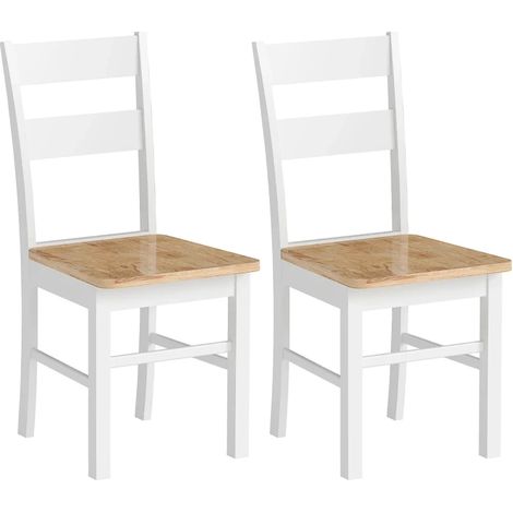 Lot de 2 chaises de salle à manger en bois de caoutchouc blanc avec dossier à lattes incurvé (1/5)