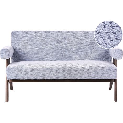 2 Seater Sofa Retro Living Room Chenille Upholstery Wooden Legs Light Blue and Dark Brown Tamre (1/5)