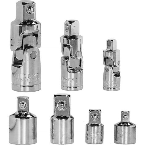 Cardan Universel - 3 Pièces 1/2" 1/4" 3/8" + 4 Adaptateurs Réducteurs - Pour Clés à Rochet et Embouts - Compatible Toutes Prises Carrées - Lot de 7 Pièces