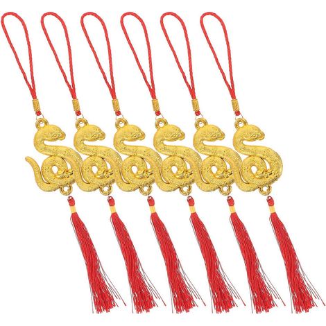Pendentif serpent à suspendre pour le Nouvel An chinois, 6 pièces avec pompons. (1/5)