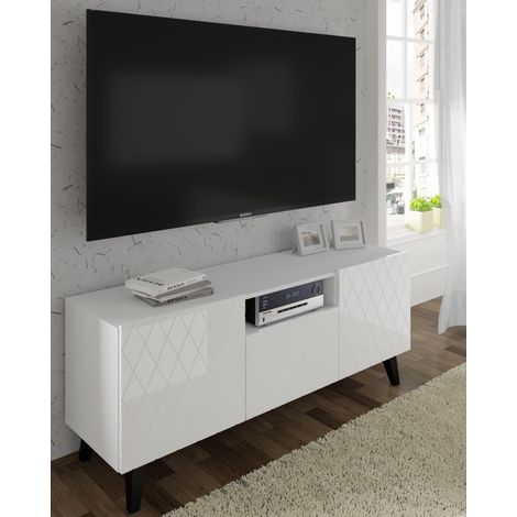 Mobile TV DIUNA 145 cm 2D1K con piedi, bianco lucido