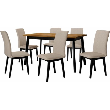 Conjunto de mesas y sillas para comedor Victorville 288, Roble nieto + Negro, 75x80x140cm, Diámetro: 0, Número de asientos: 6, Estilo: Contemporary
