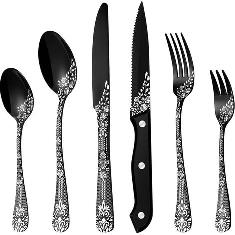 Besteck Edelstahl Schwarz 6 Steakmesser Gabel 36-Teiliges Schwarz (1/5)