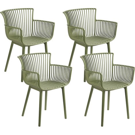 Set di 4 sedie di plastica con braccioli verde interno esterno Pesaro (1/5)