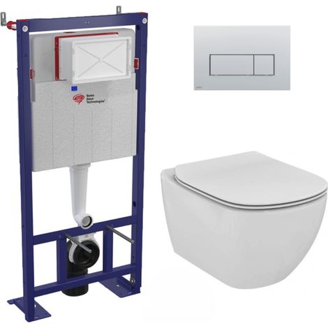 Swiss Aqua Technologies Pack WC Bâti autoportant + WC Ideal Standard Tesi Aquablade sans bride + Plaque Chrome mat (SMART-Tesi-572) (1/5)