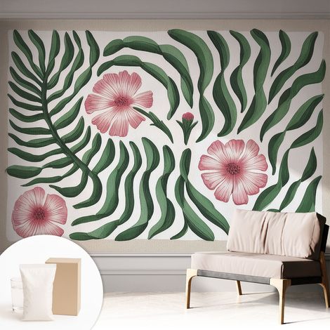 Papier peint intissé pour salon chambre à coucher peint imprimé pour mur - Colle incluse gratuite Fleurs et feuilles 312x219 cm (1/5)