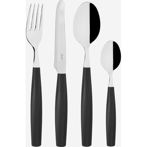 Set posate 24 pezzi in acciaio con manico PVC Exagona - Nero
