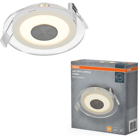Spot LED encastrable en acrylique transparent 6 W 827 blanc, spot de plafond 240 lm, blanc chaud 2700 K, design moderne 120 mm, IP20 (1/3)