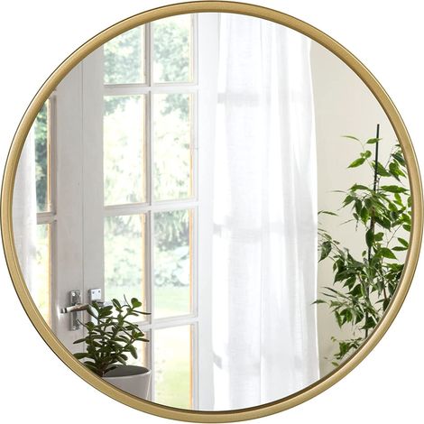 Woltu – Miroir rond mural 40x40cm – Cadre en métal doré – Miroir décoratif pour salle de bain, chambre, salon, couloir – Image claire pour maquillage (1/5)