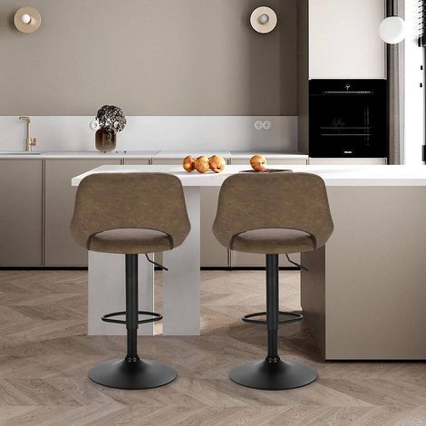WOLTU 2er-Set Barhocker aus Kunstleder & Metall dunkelbraun (1/4)