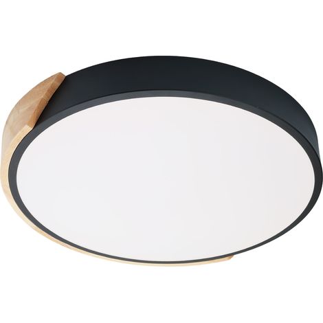 Runde  LED-Deckenleuchte, 40 cm Durchmesser, 30 W, 3000 Lumen, aus Metall und Naturholz, mit wählbaren Farbtemperaturen (3000K-4000K-6000K).
