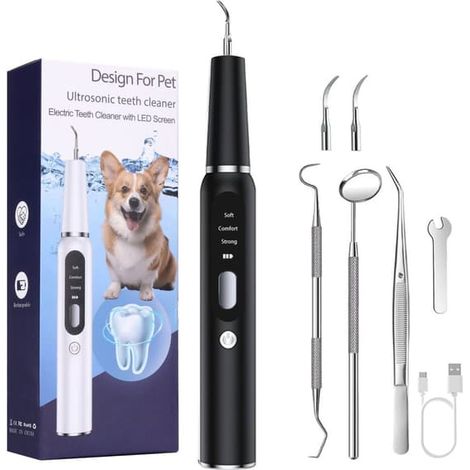 Ultrasonic Pet Cleaner, Plaque Remover for Teeth with LED Display, 3 Modes, Professional Dental Care Tool Kit, Black (1/5)