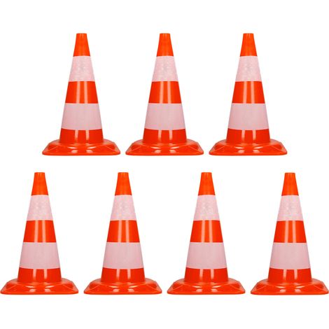 ECD Germany 7 Stück Verkehrskegel Pylone 47 cm, Orange-Weiß, Verkehrsleitkegel mit 2 reflektierenden Streifen, stapelbar & flexibel, Warnleitkegel Warnkegel Leitkegel Verkehrshütchen Markierungskegel