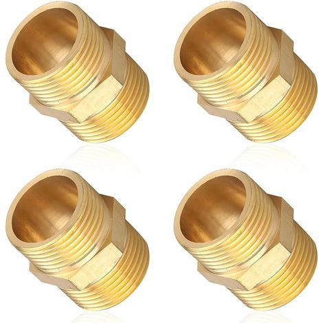 4 Pièces Mamelon Double 3/4 Laiton, Raccord Laiton Mâle-mâle 3/4", Raccord à Double Filetage, Structure Hexagonale, pour Tuyaux, Systèmes de Chauffage, Systèmes D'irrigation