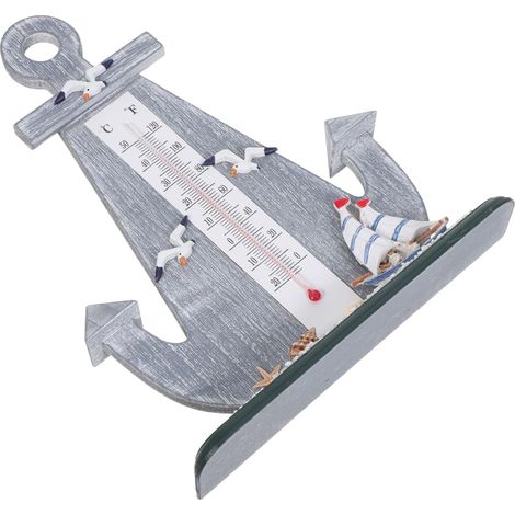 Thermomètre Nautique Vintage D’ancre en Métal Solide, Décoration de Bureau et Jardin, Ornement Océanique Élégant pour Intérieur et Extérieur, Mesure Précise Température (1/5)