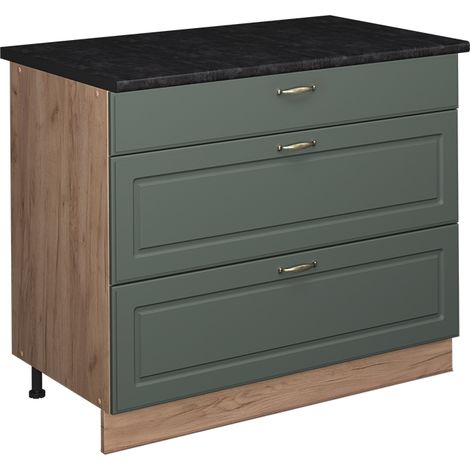 Mobiletto base per cucina Fame-Line, Verde-oro rustico/Rovere dorato, 100 cm, PL Antracite, Vicco (1/5)
