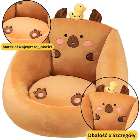 Sillón de peluche infantil con diseño de capibara y pato, color marrón, 50x45cm. (1/3)