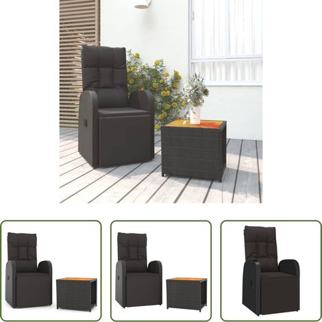 vidaXL Gartenlounge - 2-tlg. Garten-Lounge-Set Schwarz Poly Rattan Massivholz Akazie (1/5)