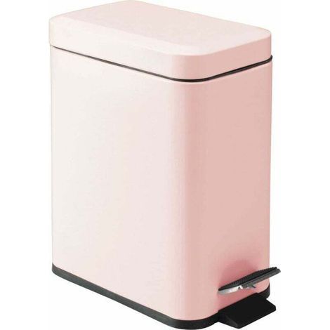 Poubelle rectangulaire en métal avec couvercle, poubelle compacte avec doublure amovible et poignée pour salle de bain, cuisine – Rose clair (1/5)