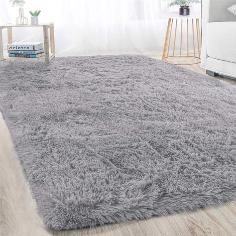 Tapis en peluche moelleux doux pour chambre à coucher salon décor à la maison gris antidérapant (1/2)
