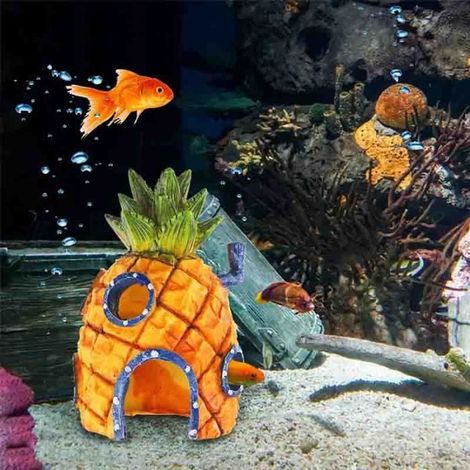 Décoration pour Aquarium - Maison - Ananas en Résine - Coloré - Écologique - 5 Trous pour Poissons (1/4)