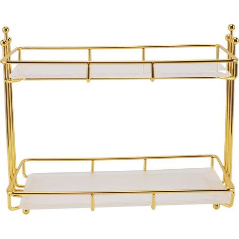Étagère de maquillage à 2 niveaux, organisateur de comptoir de salle de bain, plateau de vanité, commode, cosmétiques, soins de la peau, stockage de parfum S (1/5)