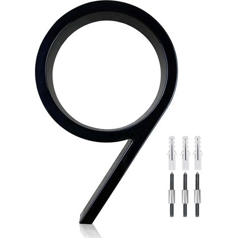 Numéro 9 de maison flottant en acier inoxydable de 12,7 cm, numéro de maison moderne en métal, numéro de décoration de boîte aux lettres avec kit de clous, revêtement noir (1/5)