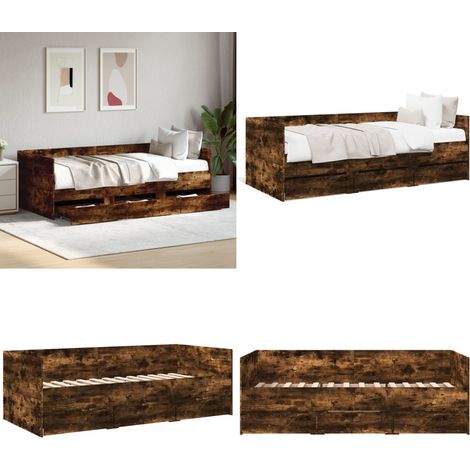Tagesbett mit Schubladen ohne Matratze Räuchereiche 75x190 cm - Tagesbett - Holzrahmen - Schrankbett - Gästebett - Wohnzimmermöbel - Home & Living