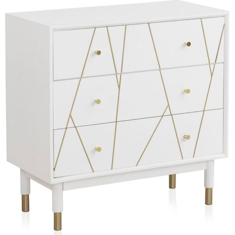 Commode blanche laquée design avec détails dorés élégants - blanc mat et doré raffiné (1/5)