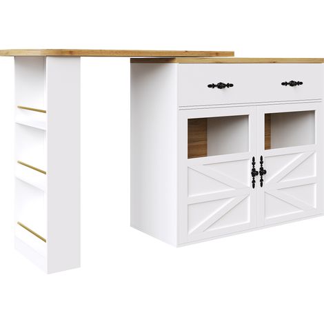 Table de bar extensible avec rangement blanche MDF 138-204 x 39 x 104 cm MODENUIT (1/5)