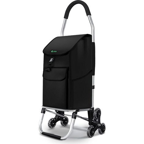 Chariot de Courses 6 Roues en Aluminium avec Compartiment Impermeable Caddie de Courses Pliable 2 en 1 Sac Chariot Montant Escalier Noir 58L (1/5)