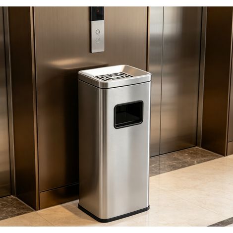 WILITTO Poubelle Commerciale en Inox - 30L, Ouverture Latérale, Anti-Rouille et Anti-Vent, Plateau Amovible, pour Extérieur et Bureau, Facile à Nettoyer et à Entretenir (1/5)