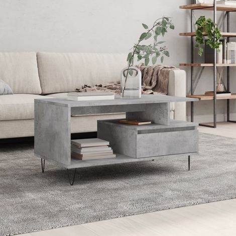 Mesa de centro madera contrachapada gris hormigón 90x49x45 cm vidaXL (1/5)