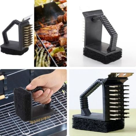 Brosse BarbecueBrosse de nettoyage de grils gazBrosse grille en laitonavec spatulegrattoirracloirpour USTENSILE BARBECUE PLANCHA (1/4)