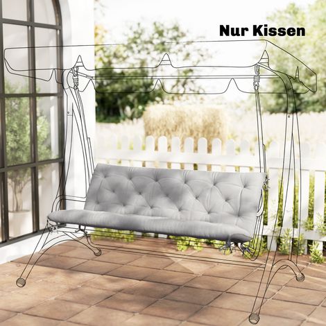 Coussin pour banc 3 places 150 x 98 x 8 cm, avec attaches, pour mobilier de jardin, balancelle Hollywood, gris clair (1/4)