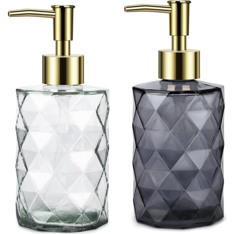 Liquid Soap Dispenser, Glass Soap Dispenser with Hand Pump 2 Pcs Refillable Liquid Dispenser for Bathroom Kitchen Soap Dispenser White+Grey