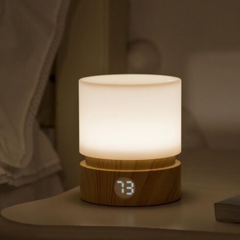 Veilleuse avec Minuterie, Petit lampe de Chevet de Table, LED Veilleuse Enfants, Veilleuse Bébé, Grain de Bois, Dimmable, Batterie, Rechargeable [Classe énergétique G] (1/5)