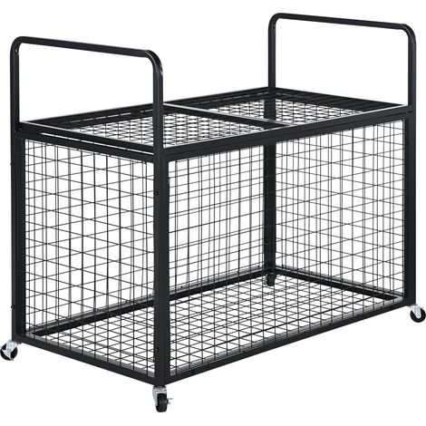 Mophorn Carrello portapalle sportive Rolling - Bloccabile con doppio coperchio, ideale per interni ed esterni. Robusto supporto in acciaio per organizzare l'attrezzatura sportiva per garage
