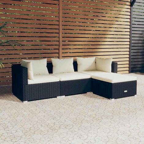 Set de muebles de jardín 4 pzas y cojines ratán sintético negro
