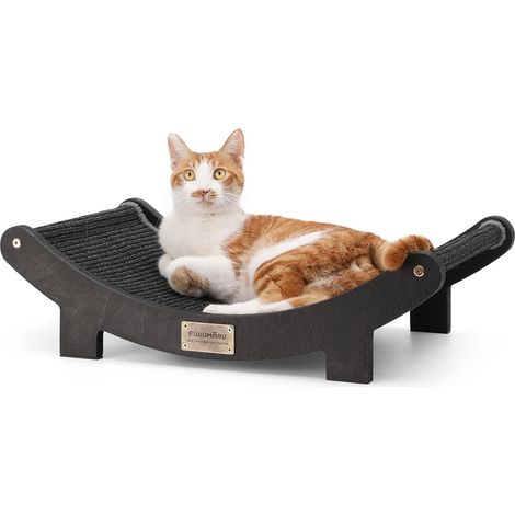 Griffoir pour Chat, 60 cm Lit de Grattoir Durable d'Intérieur, Grand Coussin à Griffes, Hamac en Sisal Naturel, Chaise Longue avec Cadre en Bois Massif pour Dormir et Gratter, Noir (1/5)