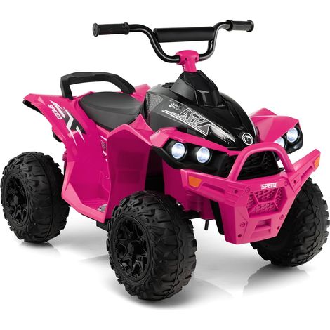 GOPLUS Voiture Electrique Enfants 12V, Quad Electrique Enfants 1 Place 2,2-4,3 km/he, Klaxon, Musique, Phares LED, Quad Motorisé pour Filles Garçons 3-8 Ans, Charge 35KG (Rose) (1/5)
